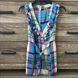 Anthropologie Multicolor Plaid Ruffle Top